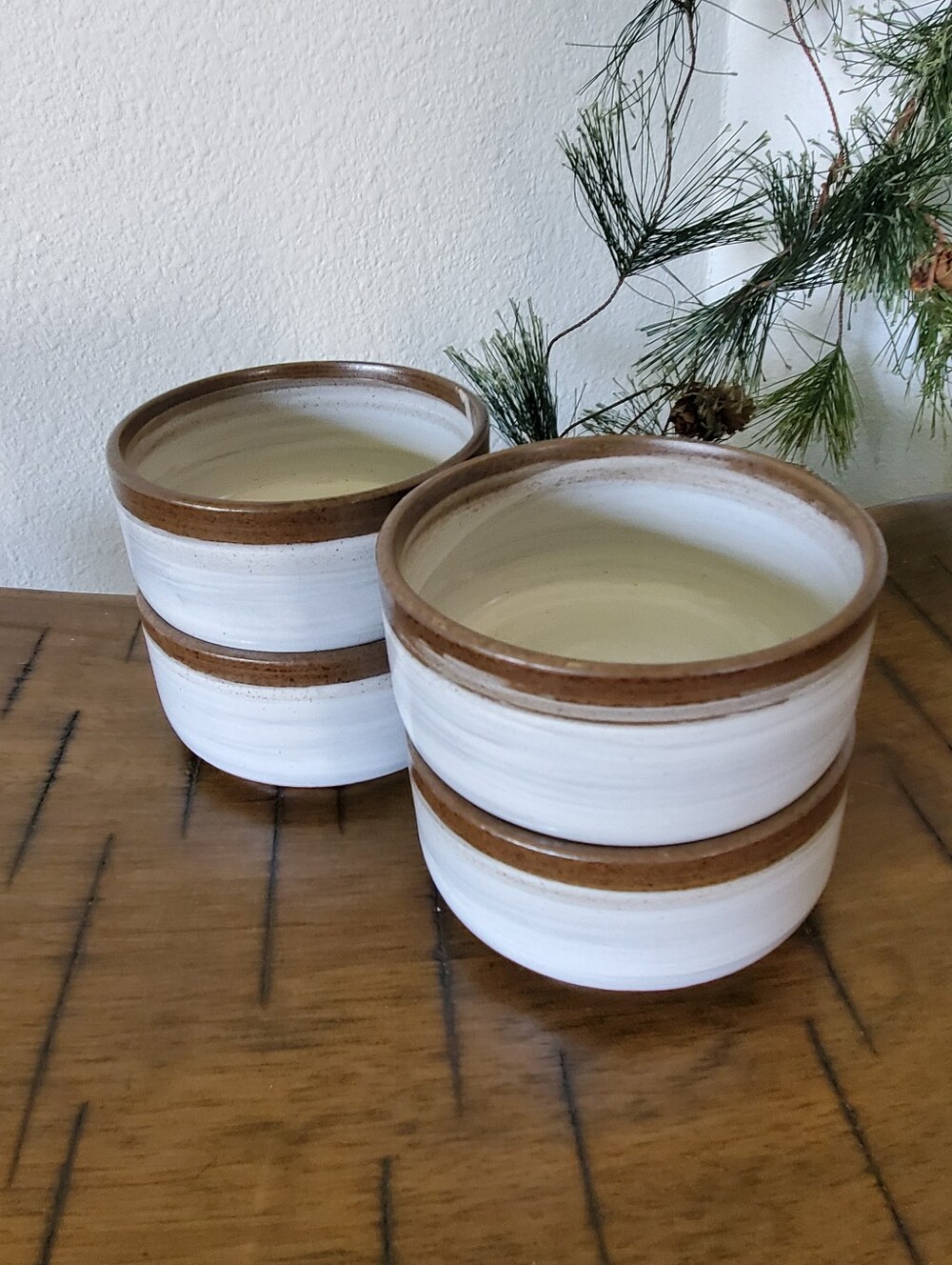 Dash of That Tracey White Brown Stoneware Bowls Set of 4 - Picture 2 of 10